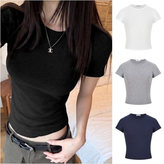 【READY STOCK】Cherry🍒 Summer T-shirt Slim Fit Short Sleeves Round Neck Small Trumpet Sleeves Cute Sexy Tops for Women