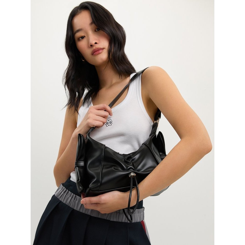 กระเป๋าสะพาย Pomelo Womens Ruched - สีดํา