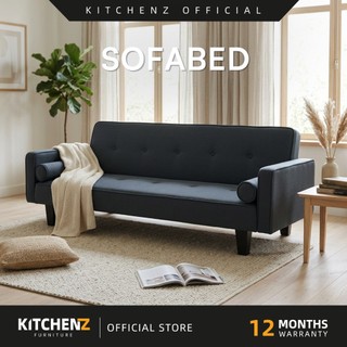 KitchenZ 6FT 3-Seater Sofa Bed with 2 Bolsters | Charcoal Grey Woven Fabric | SF-ZY95