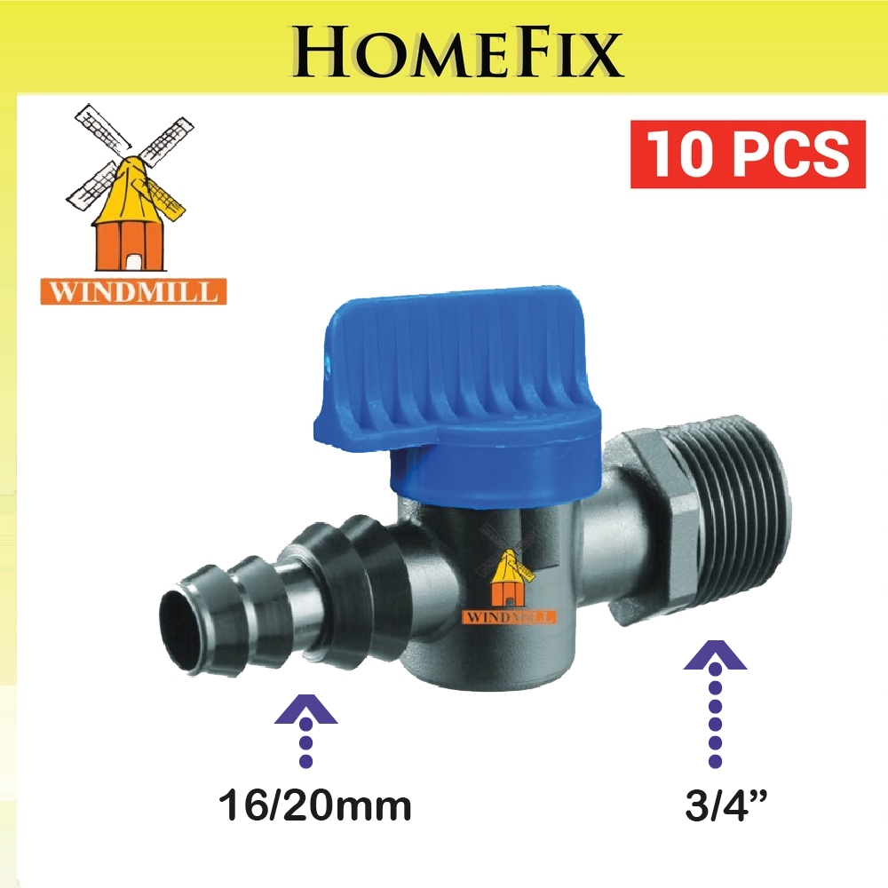 {10 ชิ้น} WM354 Windmill Quick Action Valve ด้ายชาย 16 มม./20 มม. x 3/4 นิ้วติดตั้ง
