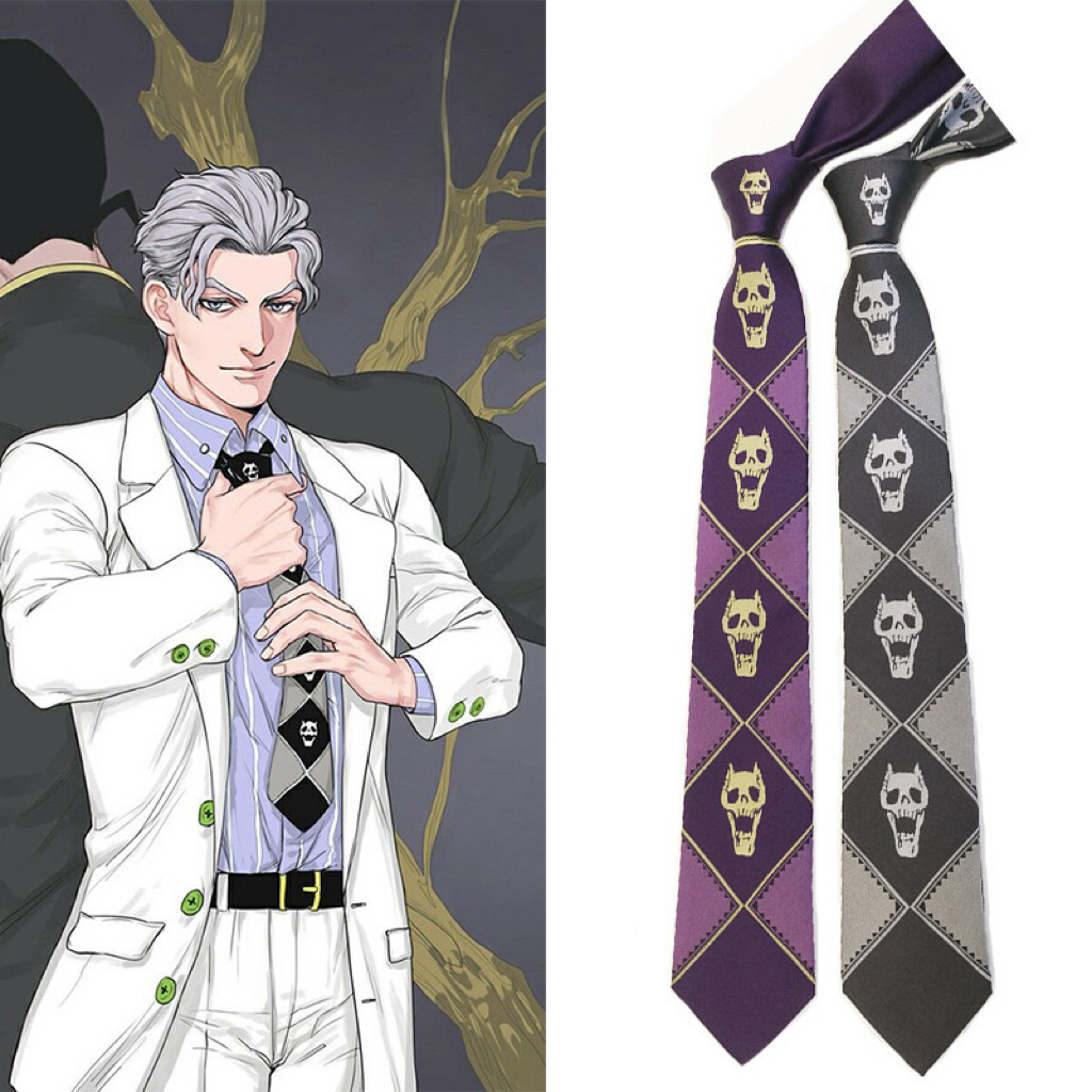 JOJO Tie Bizarre Adventure COS Kira Yoshikage Skull สีดําสีเทาสีม่วงอะนิเมะ Tie อุปกรณ์เสริม - 324