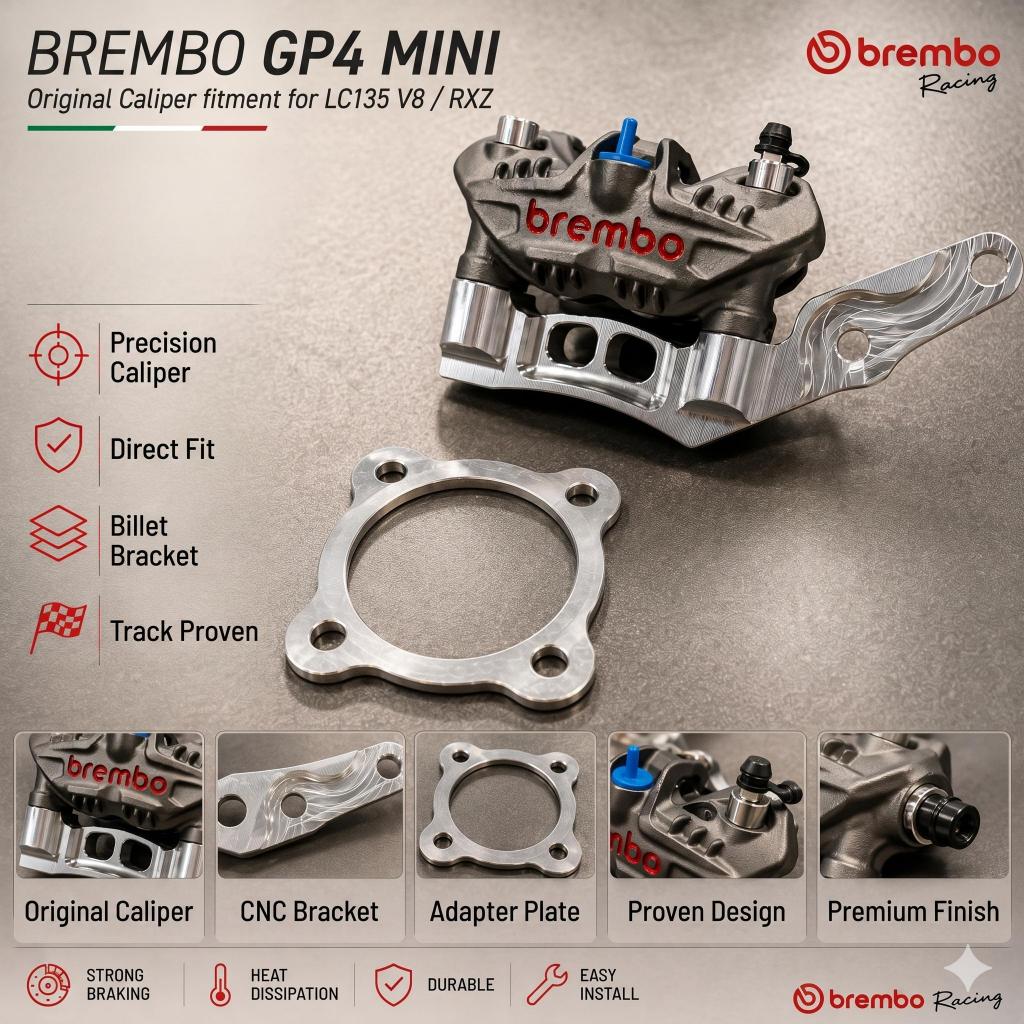 RXZ LC135 V8 4S Brembo GP4 Mini 82MM Siap Bracket เบรค Caliper Depan ด้านหน้า 4Pot 100% MADE อิตาลี