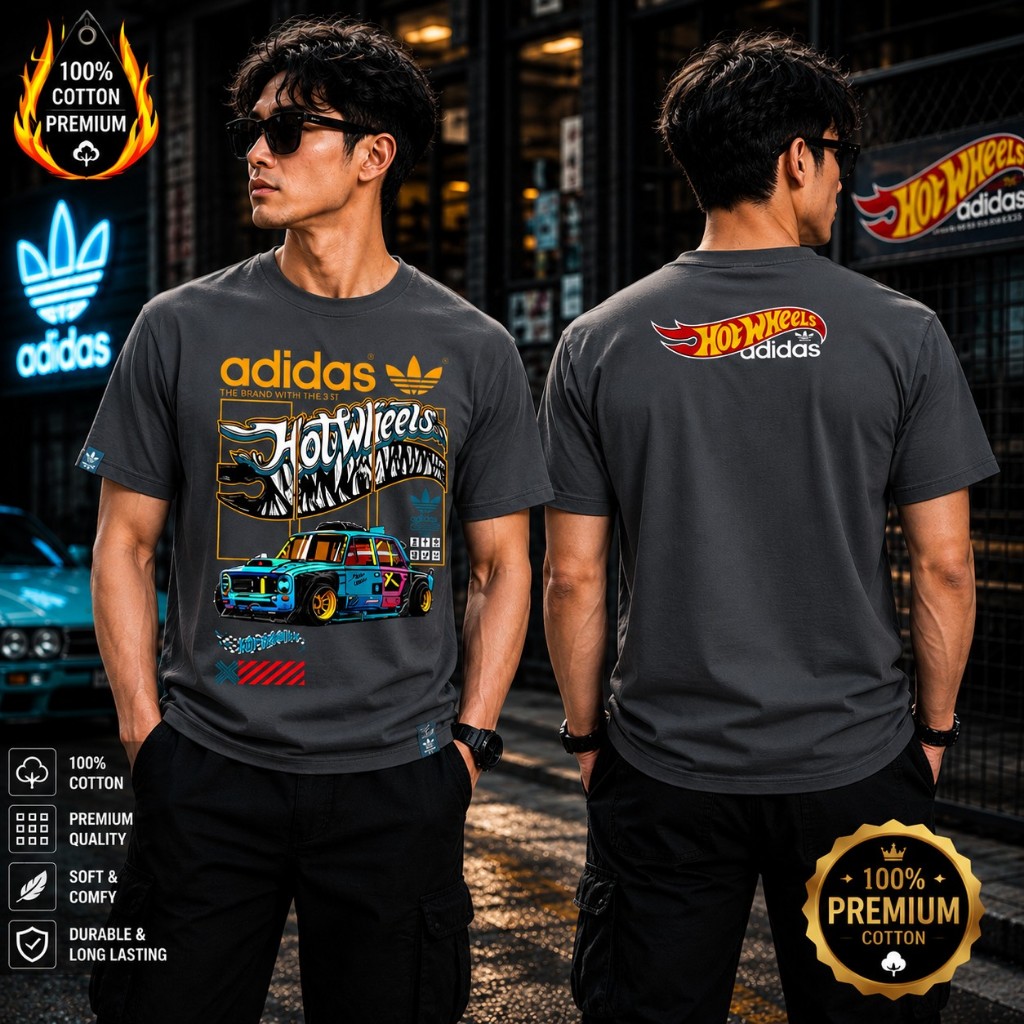 Kain 100% Cotton Premium TShirt Baju V2 Hot Wheels Car Legend X Adidas TShirt Graphic Tee