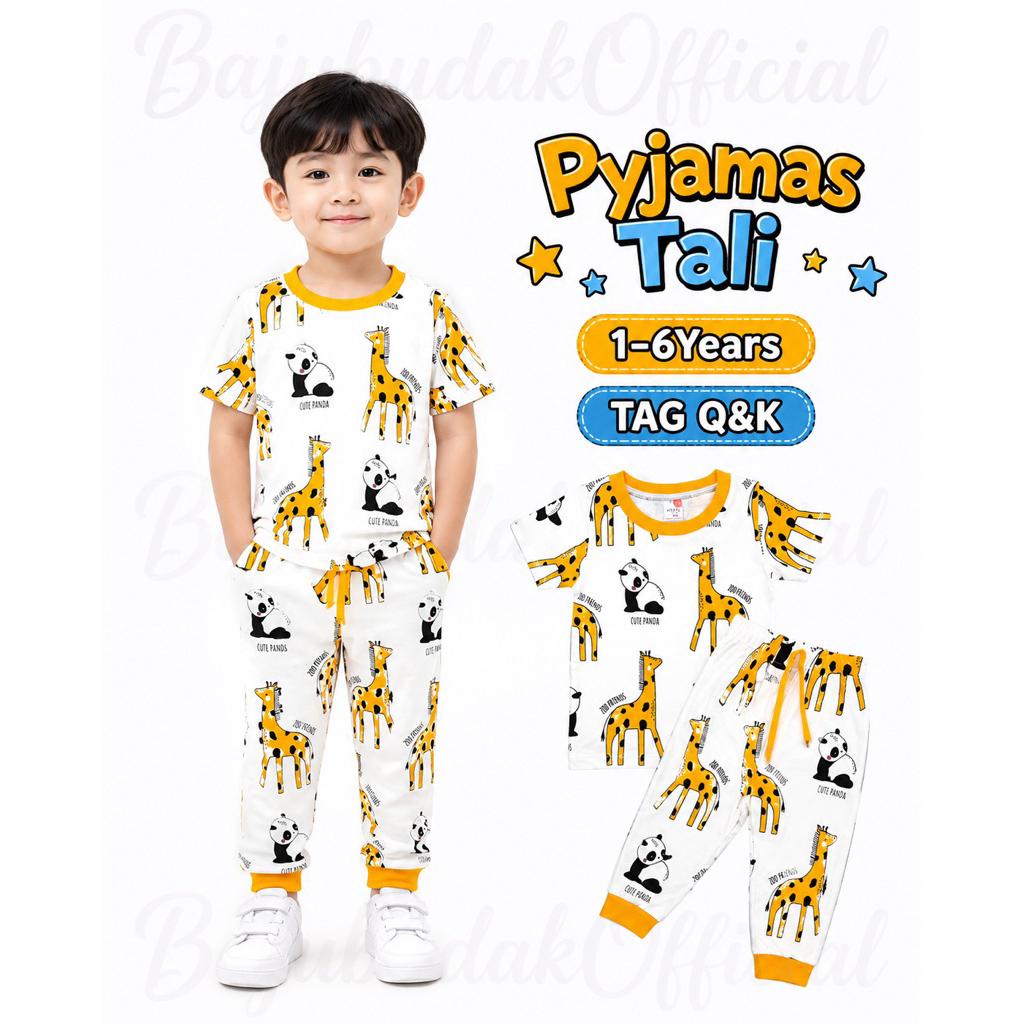 1Y-6Y ️Q&K ️ZOO FRIENDS ️COTTON PAJAMAS PYJAMAS BOY SHORT SLEEVE ADJUSTABLE LONG PANT