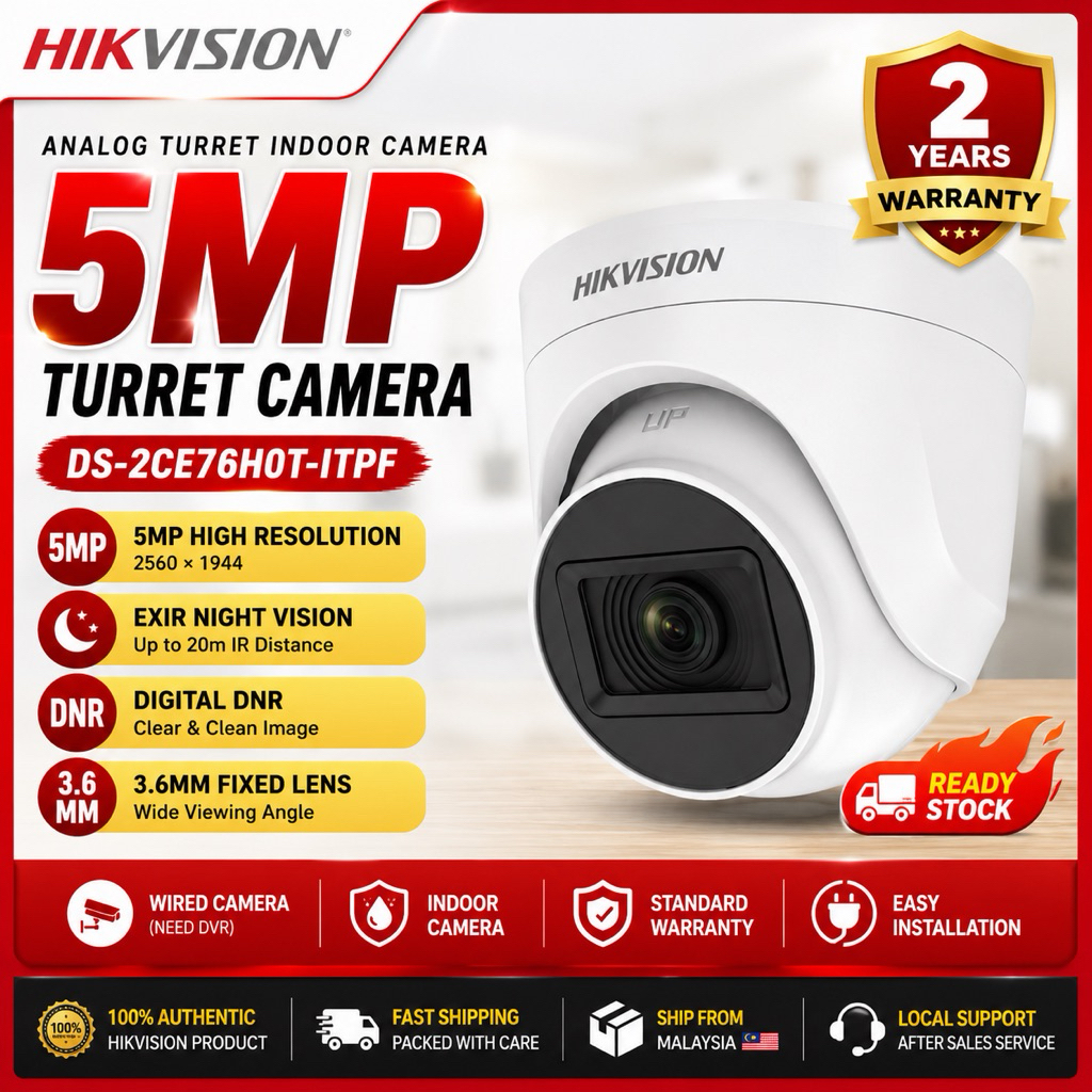 HIKVISION กล้องวงจรปิด DS-2CE76H0T-ITPF 5MP Indoor Dome (2.8 มม.) 5MP Turbo Full HD 1920P 4 In 1 AHD