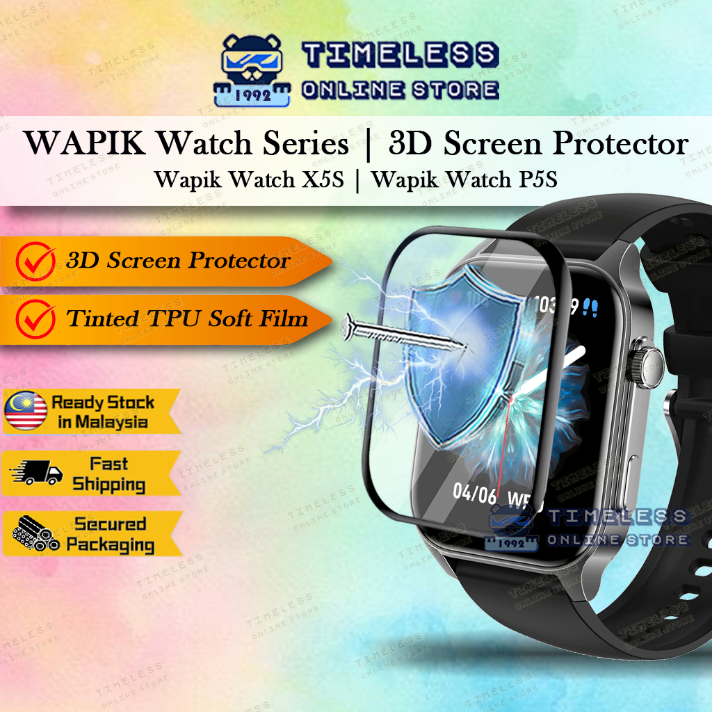 🇲🇾 ตัวป้องกันหน้าจอสําหรับ WAPIK Watch X5S, P5S, 3D (PMMA) Full Cover & Tinted TPU Screen Cover, sma