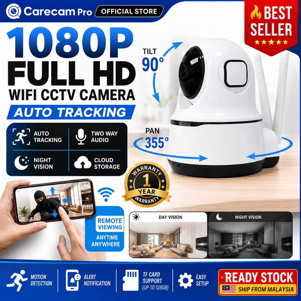 Carecam Pro 2MP 1080P WiFi กล้องวงจรปิด PTZ การติดตามอัตโนมัติกล้องรักษาความปลอดภัยในร่ม Night Visio
