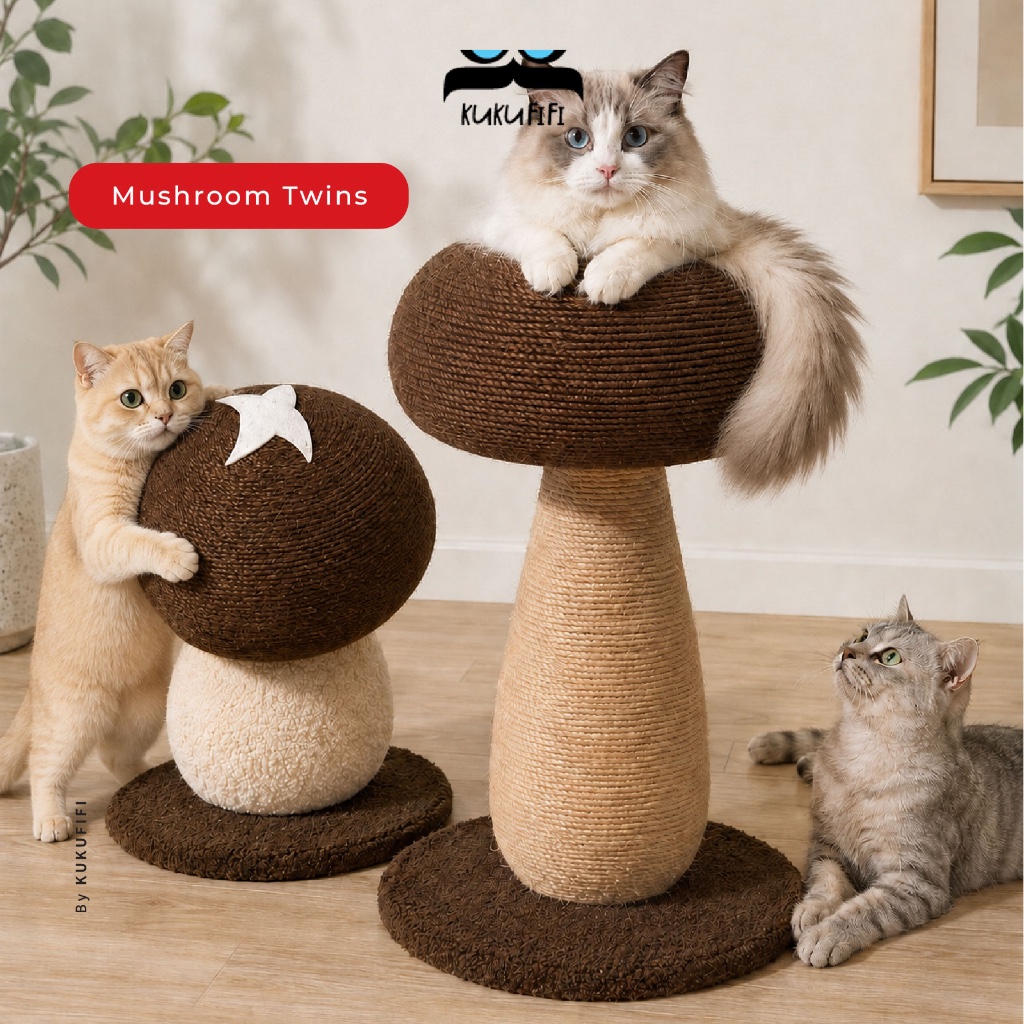 รังแมว Twins Scratching Post Cat Tree, Cat Scratching Post Full Sisal Wrap Cat Tower เห็ดน่ารัก