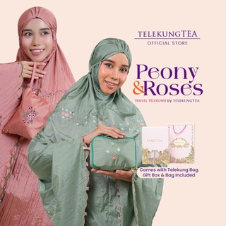 PEONY & ROSES TRAVEL TELEKUNG by Telekung Tea | Compact &  Lightweight with Sulam + Mini Pouch Bag