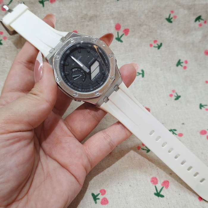 GM-2100 GM-2100AP 10 SILVER WHITE TMJ CUSTOM TO AP ,STAINLESS STEEL HEAD/RUBBER STRAP/ATUOLIGHT/PREM