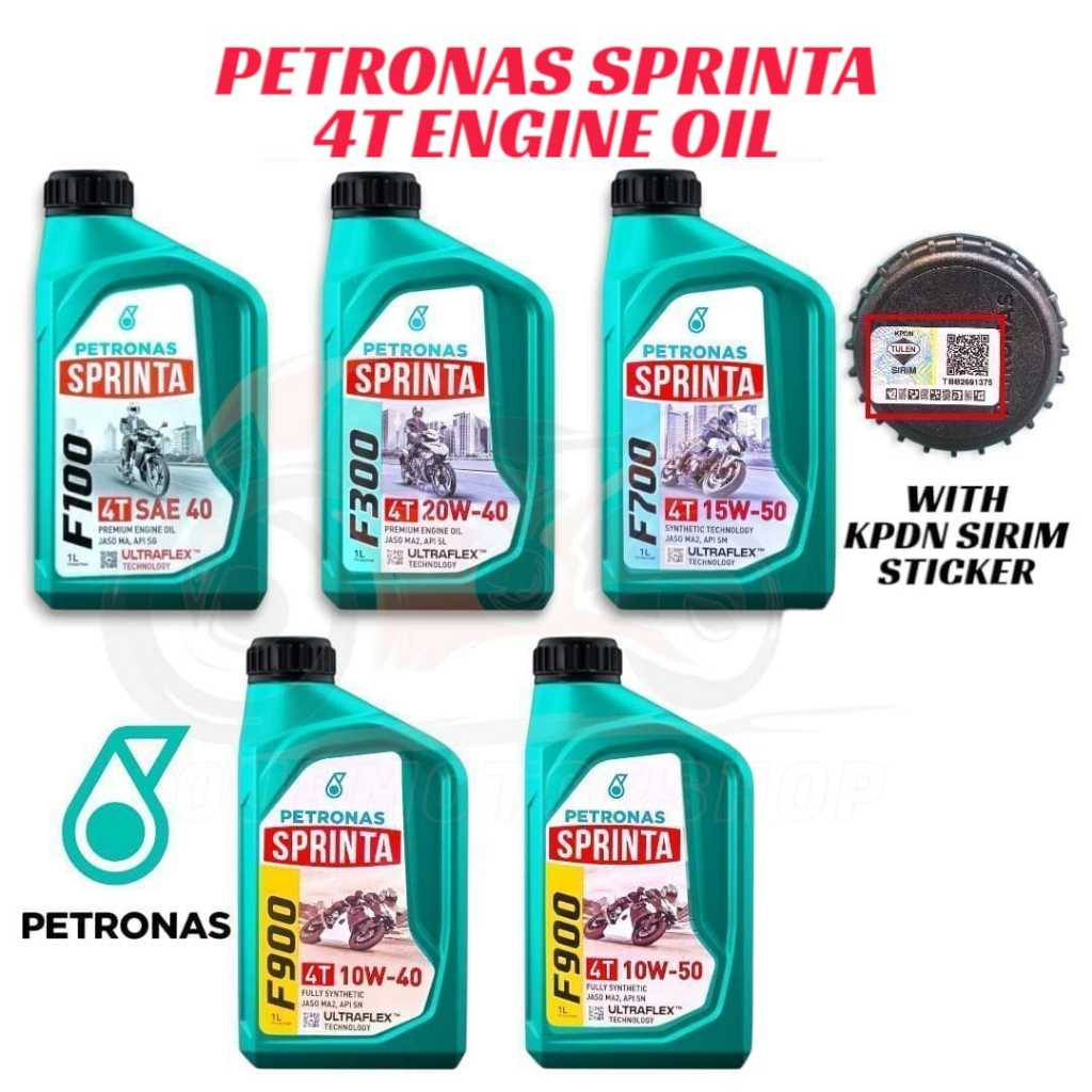 PETRONAS SPRINTA 4T F100 SAE40 F300 20W40 F700 15W50 F900 10W40 10W50 น้ํามันเครื่อง Miyak สีดํา Min