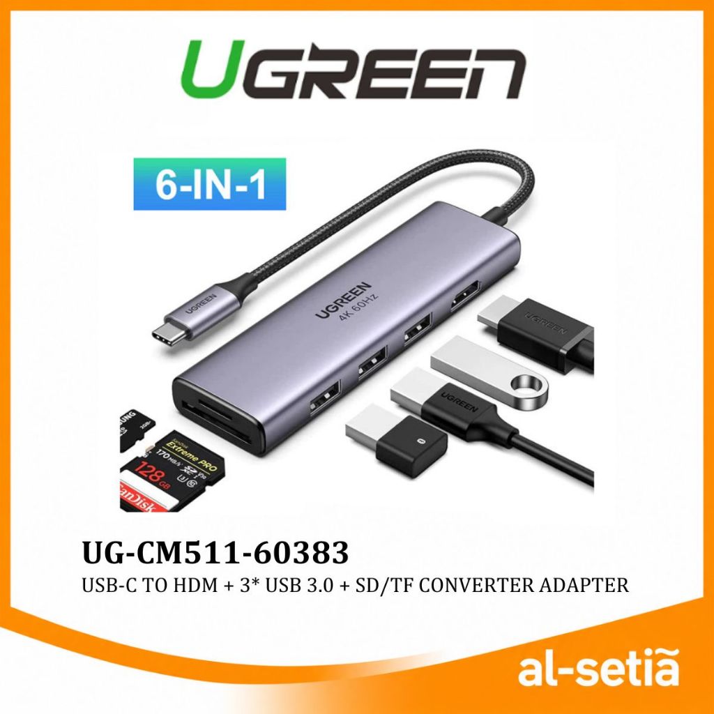 UGREEN CM511 USB C Hub 6-in-1 Type C ถึง HDMI 4K@60Hz 4K@30Hz อะแดปเตอร์ USB 3.0 สําหรับแล็ปท็อปแท็บ
