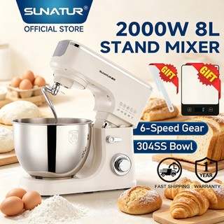 SUNATUR Heavy Duty Stand Mixer Large Capacity Automatic Flour Dough Kneader Home Multifunctional Baking Mixer (2000W/8L)