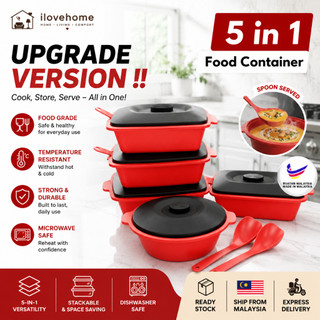 Microwave-safe Food Container 5 in 1 party buffet set with Cover lid and Spoon Senduk Bekas Makanan Serving Tray