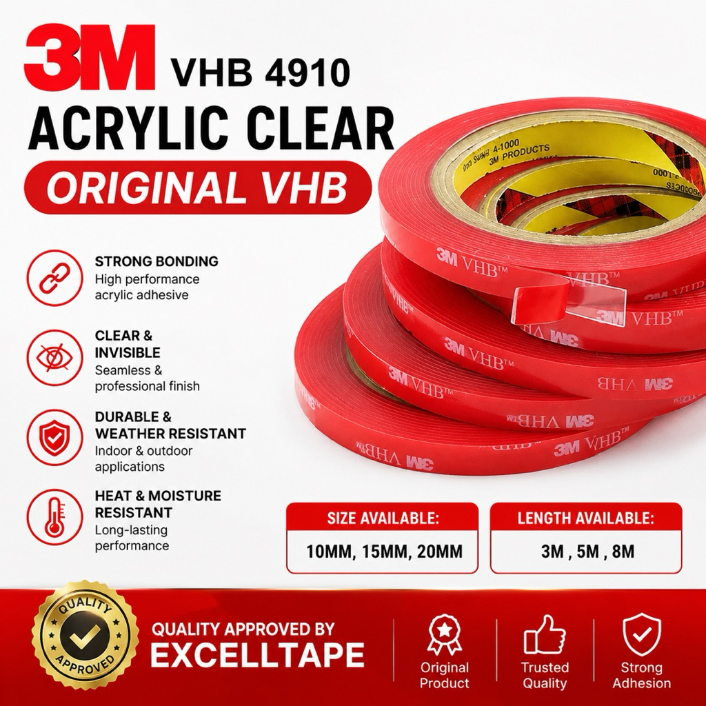 3M VHB 4910 เทปใสสองด้าน 10 มม. 15 มม. 20 มม.