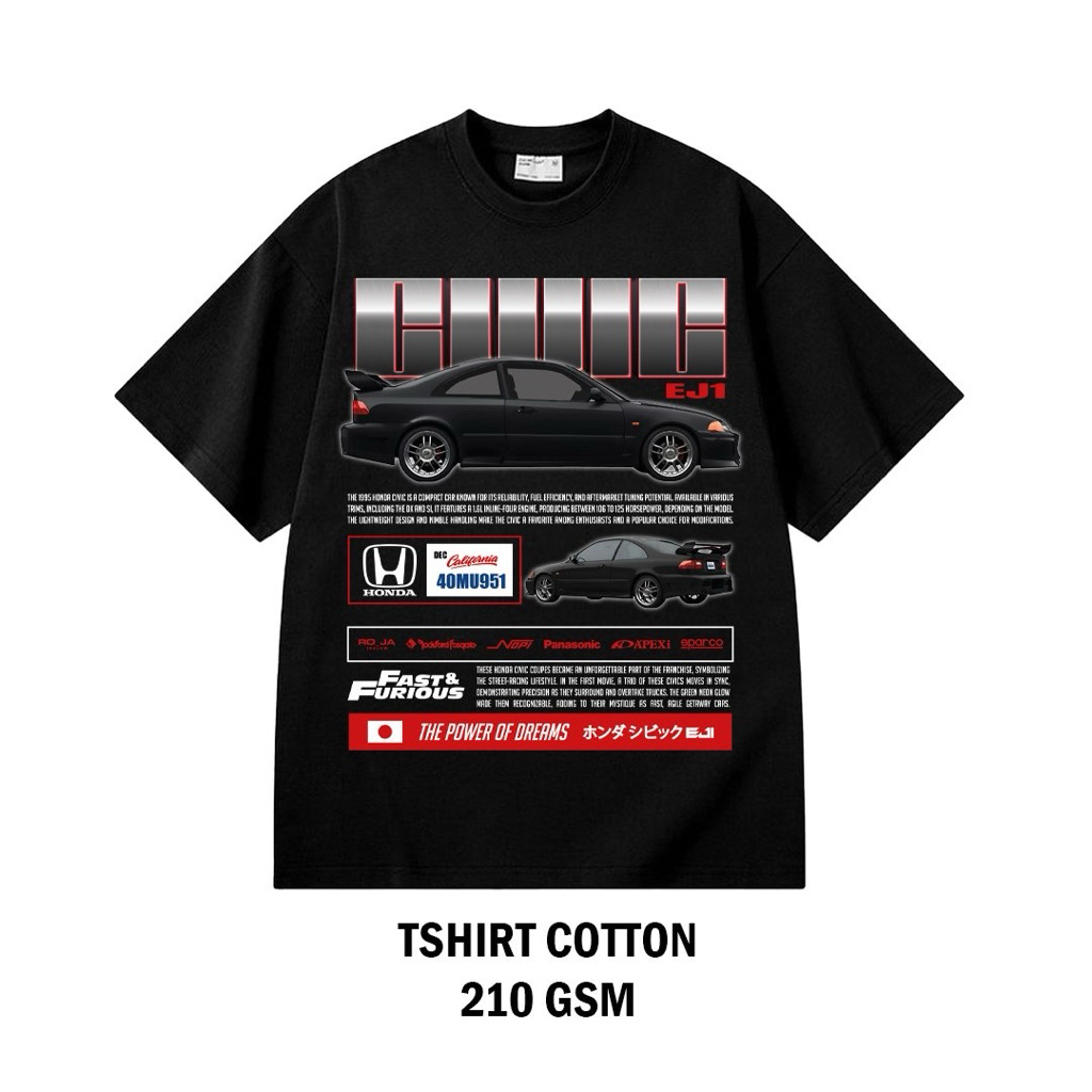 Tshirt Lelaki Cotton 210GSM Graphic Tee Hond@ Civic EJ1 JDM Street Style Unisex