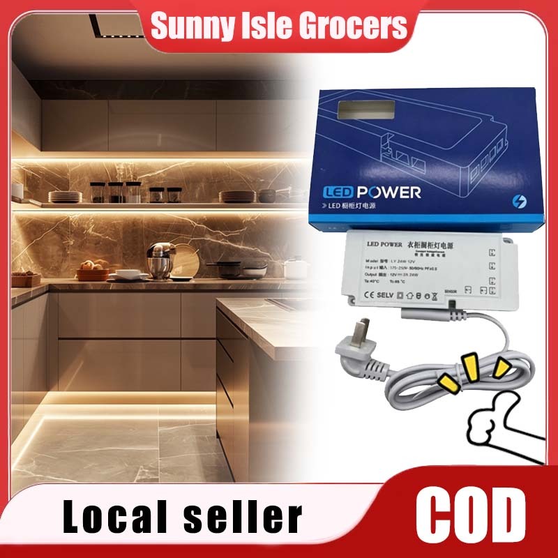 12V LED Transformer 24W ตู้เสื้อผ้าตู้แหล่งจ่ายไฟสําหรับไฟ LED Strip Dupont Connector สายไฟสวิตช์เซ็