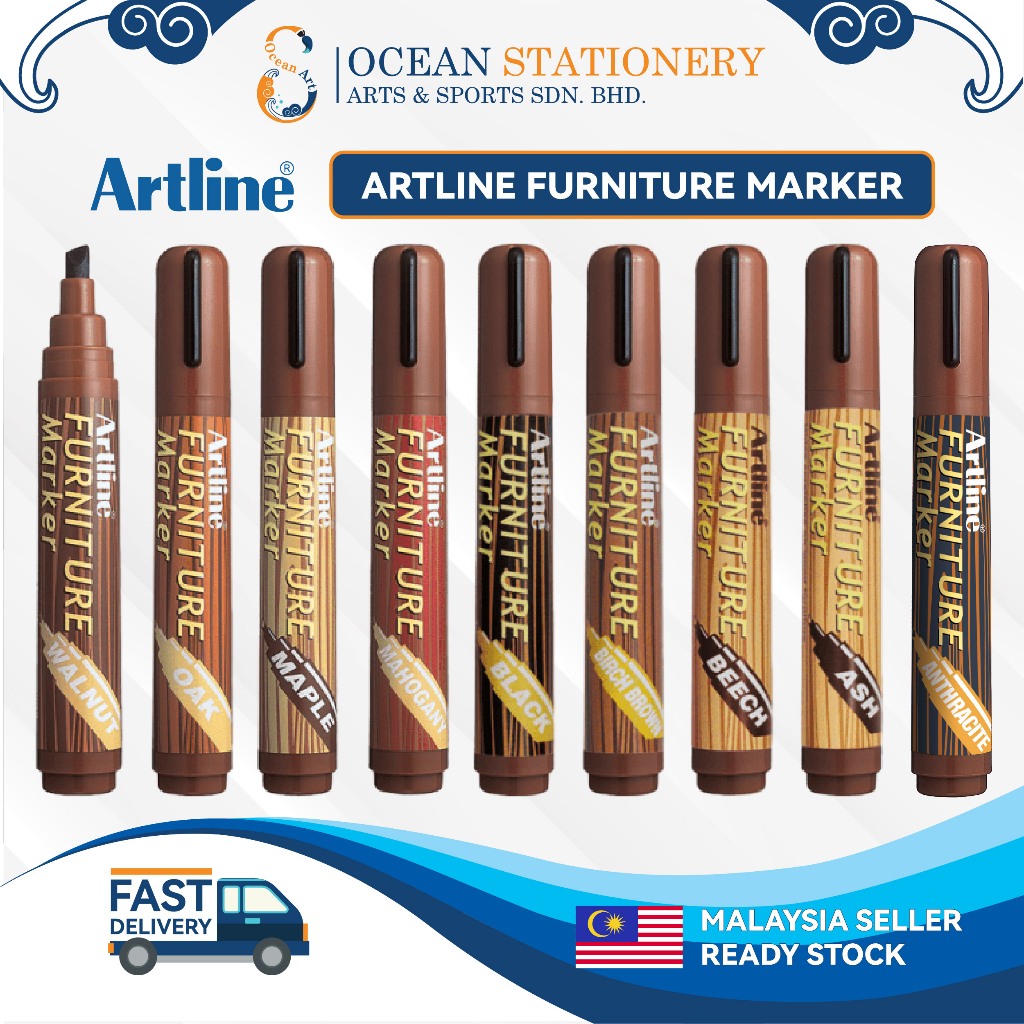 ARTLINE FURNITURE MARKER Medium Point 2.0 มม.-5.0 มม.9 สี Chisel สไตล์กันน้ําสําหรับไม้ Scratch