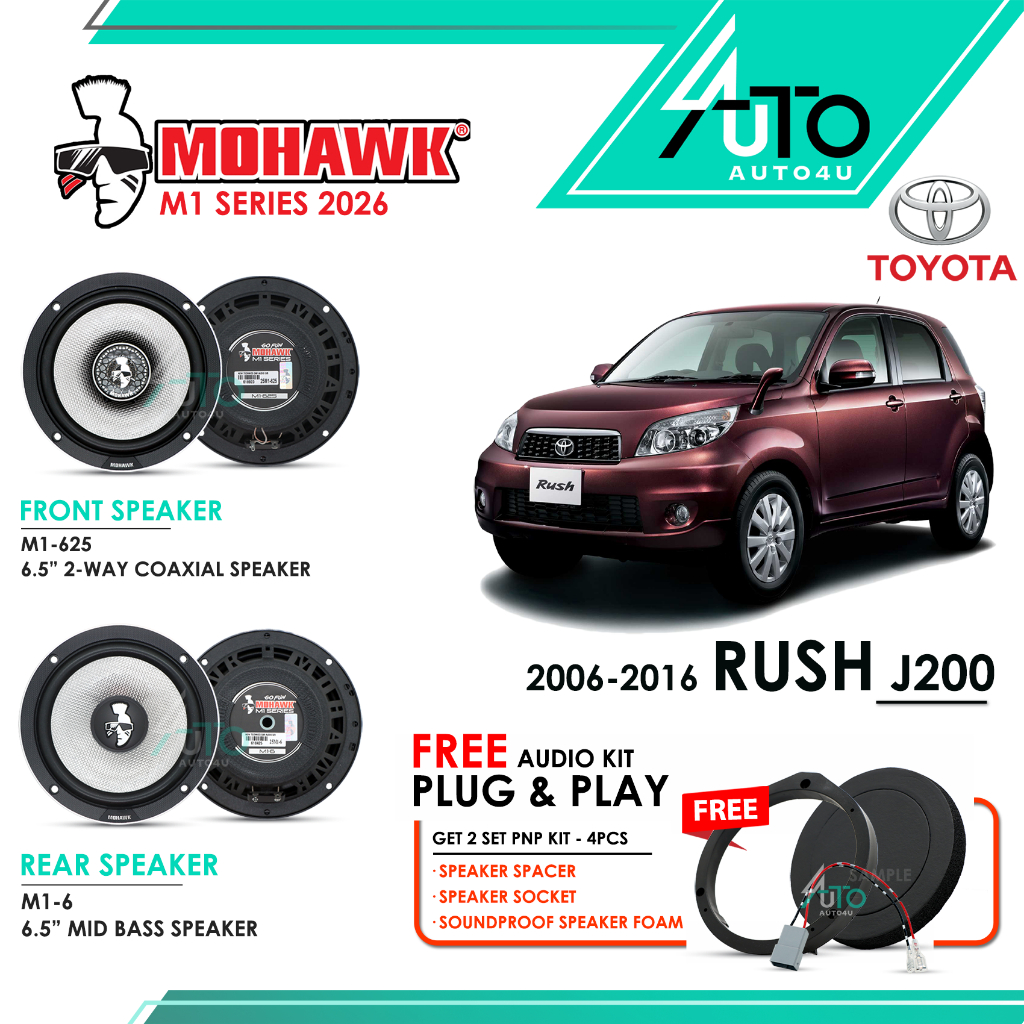 Mohawk M1 Series 2026 PnP Toyota RUSH J200 2006-2016 ลําโพงติดรถยนต์ 6.5" Plug & Play 6.5 นิ้ว Bass 