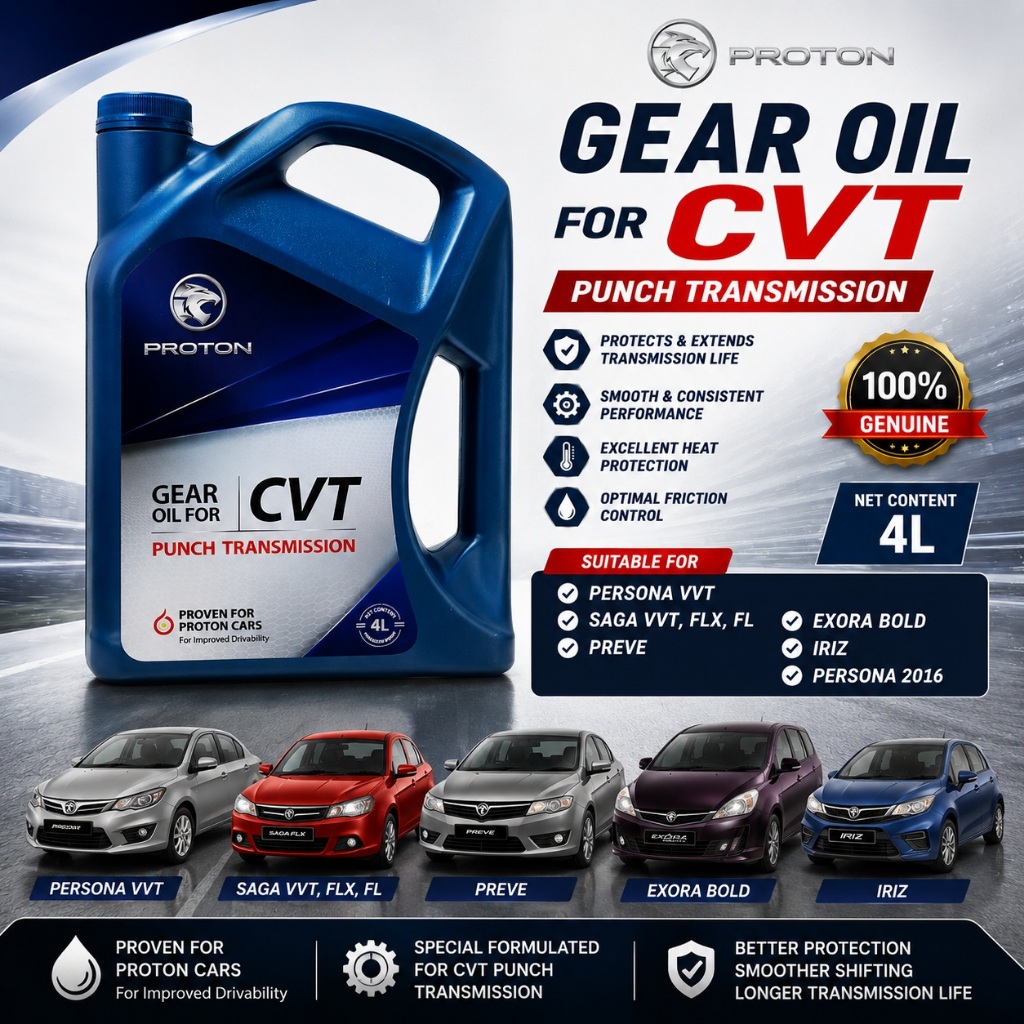 PROTON FLX CVT เกียร์อัตโนมัติ FLUID 4L สําหรับ Persona 2016 Iriz, Saga FLX VVT 2016 Exora Turbo PW9