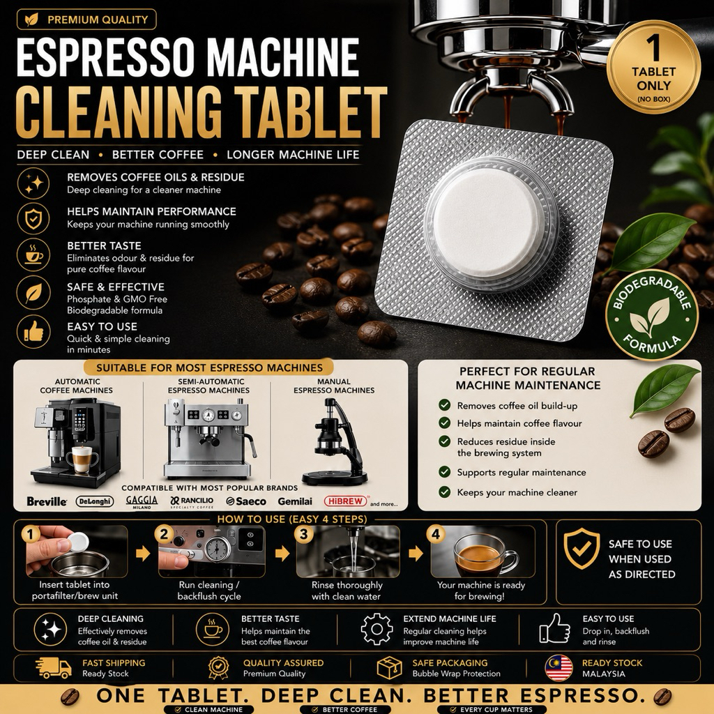 PREMIUM ESPRESSO MACHINE CLEANING TABLET Deep Clean • Better Coffee • Longer Machine Life (1 เม็ดเท่
