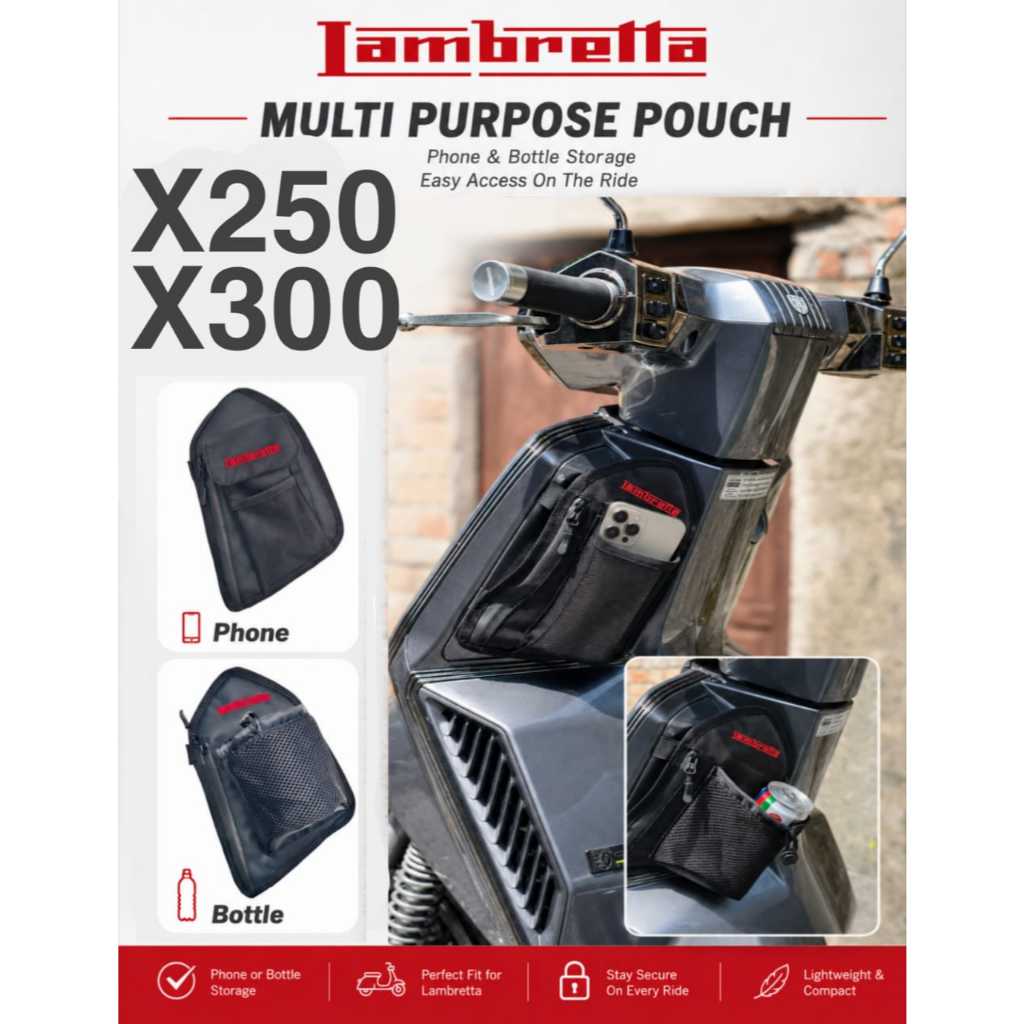 MULTI PURPOSE POUCH BAG LAMBRETTA X250 X300 X250GT X300GT อุปกรณ์เสริมสกู๊ตเตอร์ด้านข้างกระเป๋า MINI