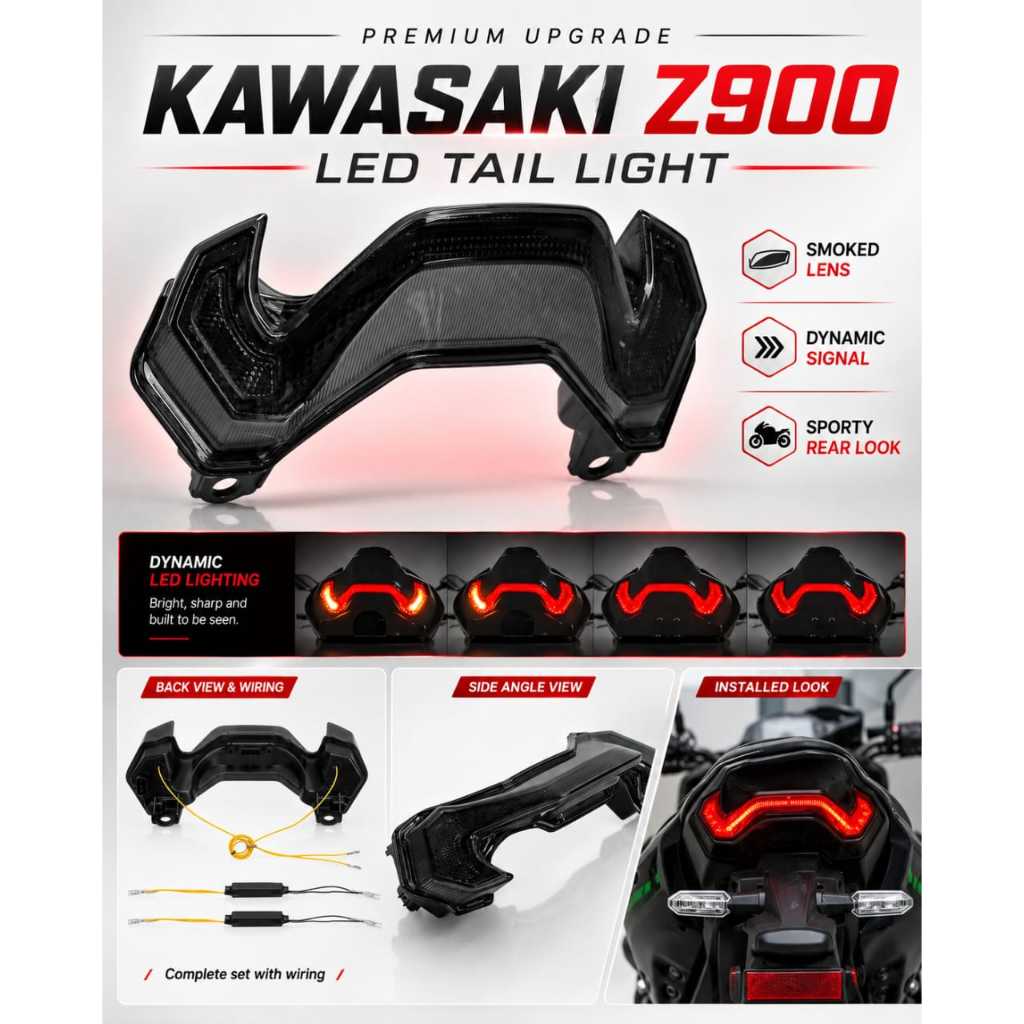 ไฟท้ายแบบบูรณาการ Kawasaki Z900 V1 V2 V3 Kawasaki Ninja900 ใหม่ Z900 V1 V2 Lampu Belakang Ninja900 อ