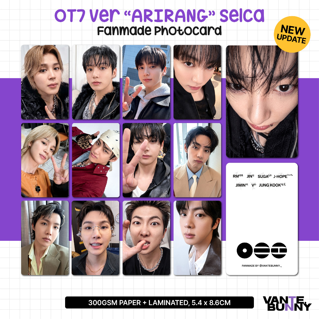 [OT7 Ver] ARIRANG การ์ดรูปถ่าย Selca Jungkook V Taehyung Jimin RM Jin Suga JHope Fanmade Photo Card PC vantebunny