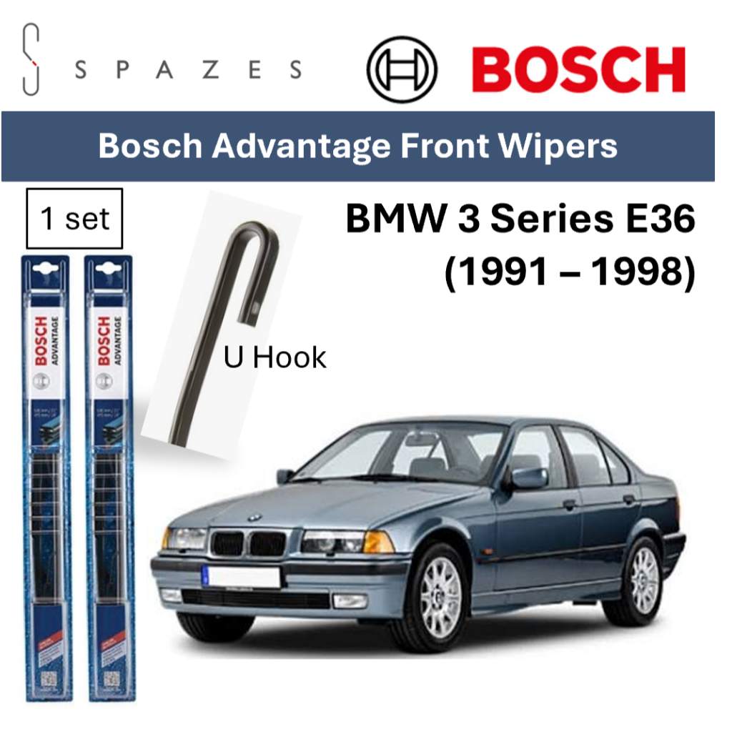 (1991-1998) ที่ปัดน้ําฝน BMW 3 Series E36 ที่ปัดน้ําฝน BMW E36 Bosch Advantage U Hook Front Wiper