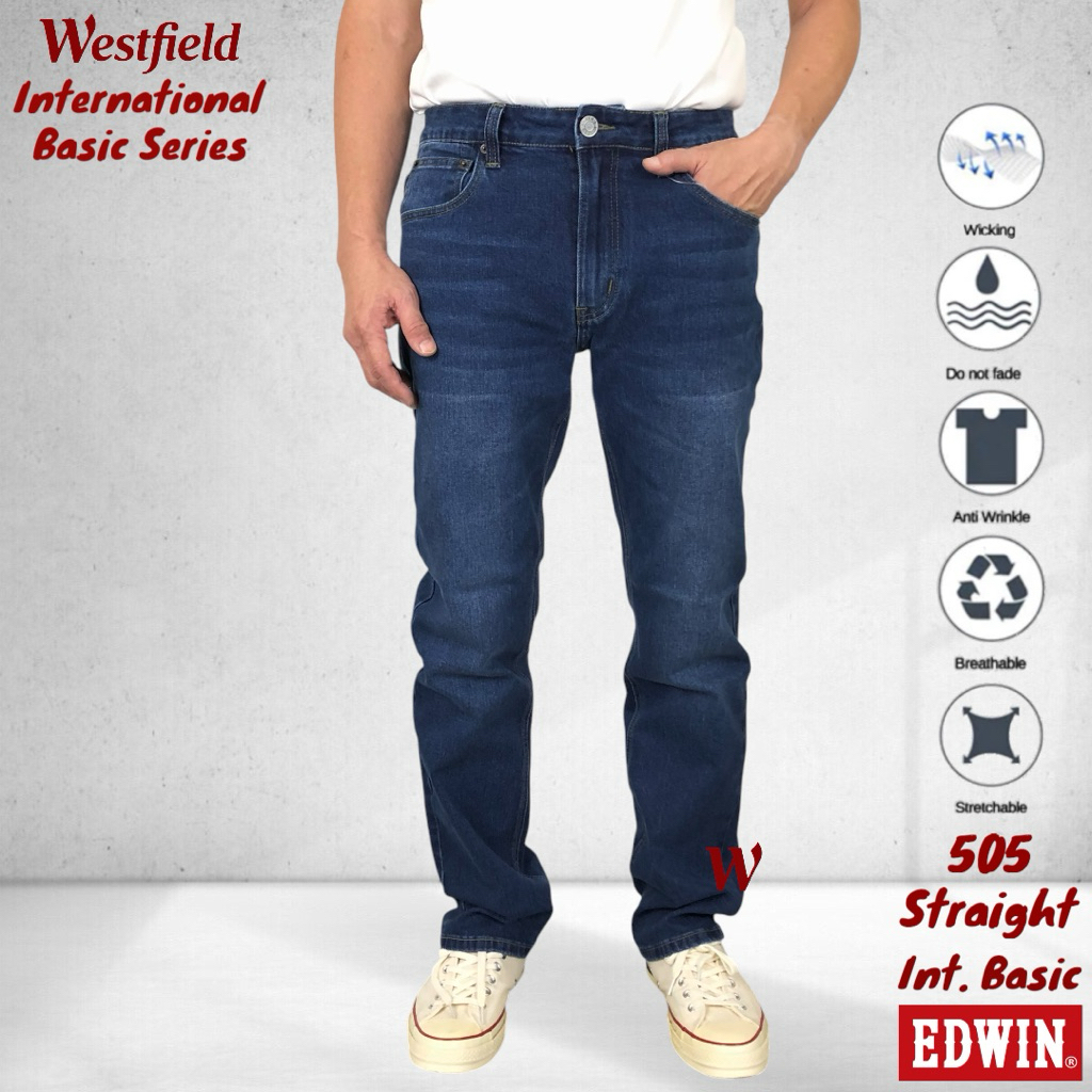 EDWIN Mens 505 Stretchable Japan Blue Straight Cut Jeans ( 7705 2919 )