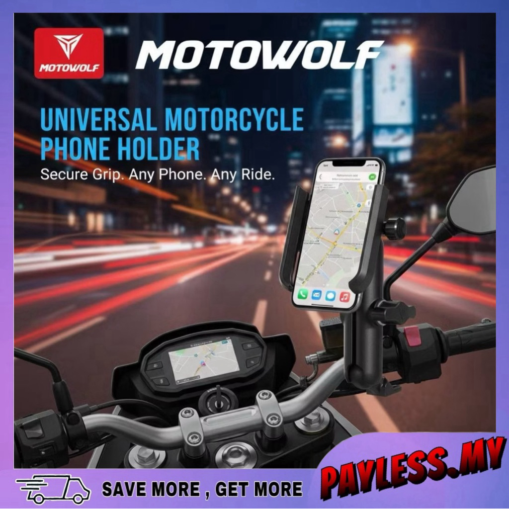Motowolf MDL2821 รถจักรยานยนต์และจักรยานอลูมิเนียมที่วางโทรศัพท์สําหรับกระจกมองข้างและมือจับวงเล็บที