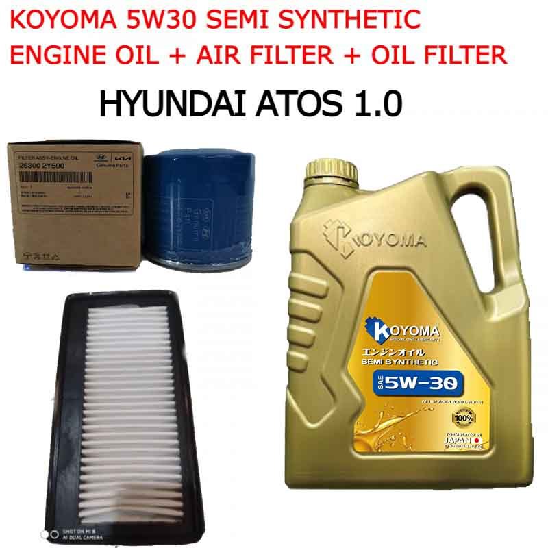 HYUNDAI ATOS 1.0 AIR FILTER + กรองน้ํามัน + KOYOMA 5W30 SEMI SYNTHETIC ENGINE OIL