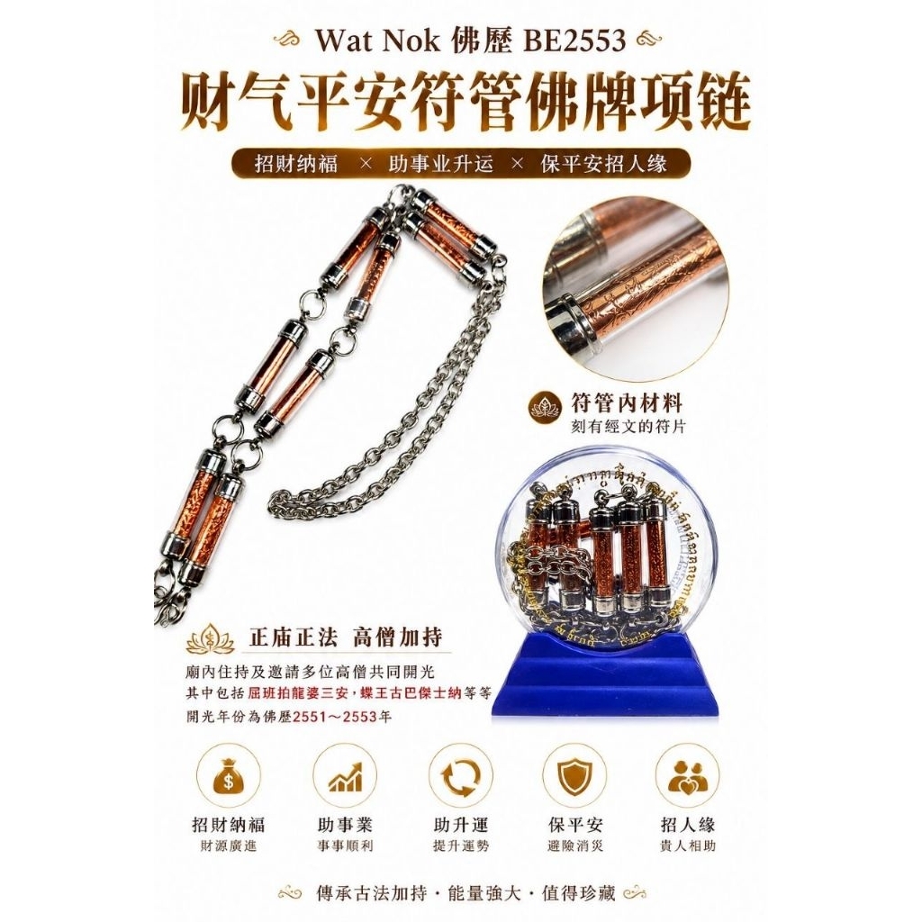 ปฏิทินวัดนกพุทธ Be2553 Wealthy Peace Amulet Tube Amulet Necklace