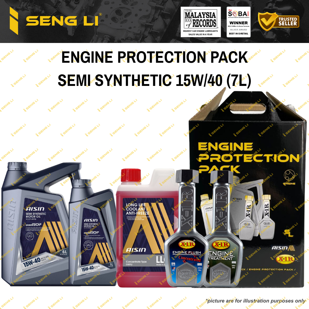 COMBO PACK AISIN 15W40 ENGINE OIL 7L + AISIN COOLANT+ X1R ENGINE FLUSH + X1R ENGINE TREATMENT