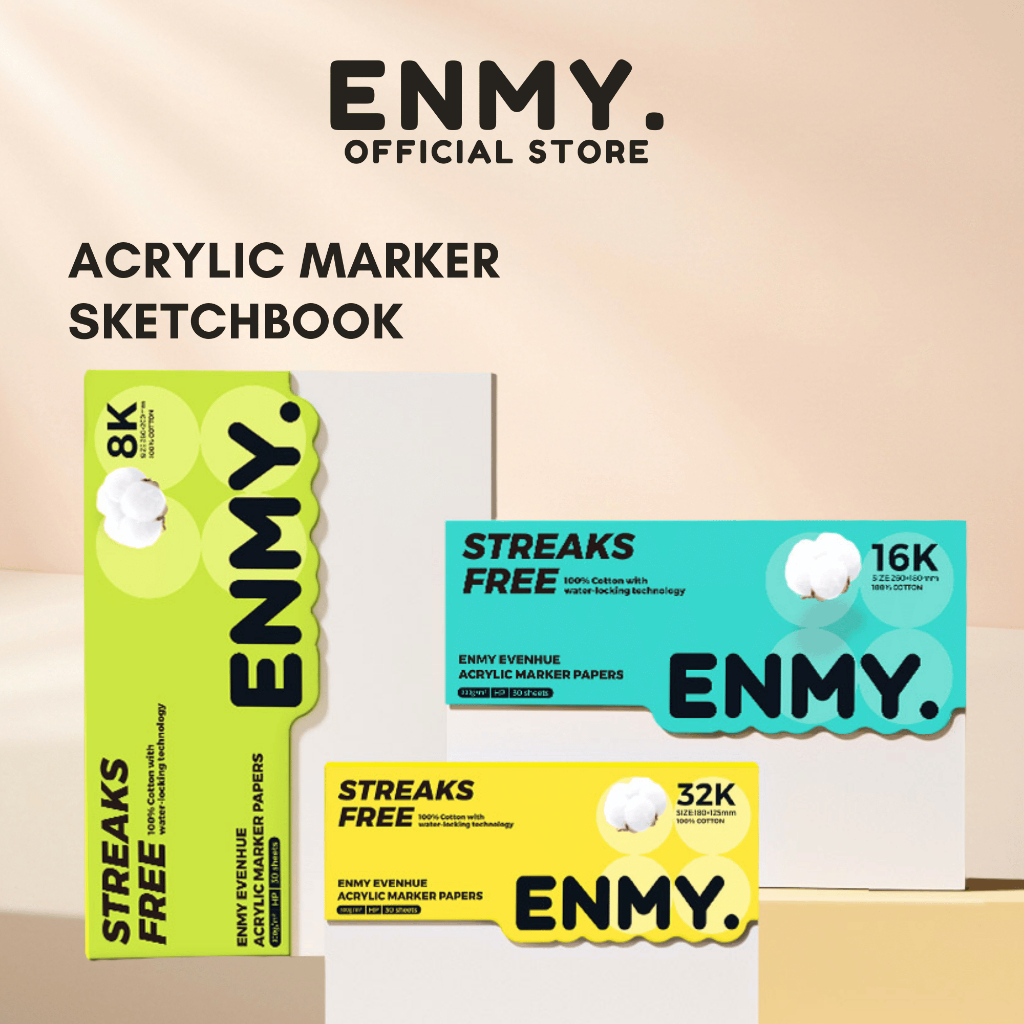 ENMY อะคริลิค Marker Sketchbook 300GSM กระดาษวาดภาพเยื่อกระดาษผ้าฝ้ายสําหรับนักเรียนและเด็ก