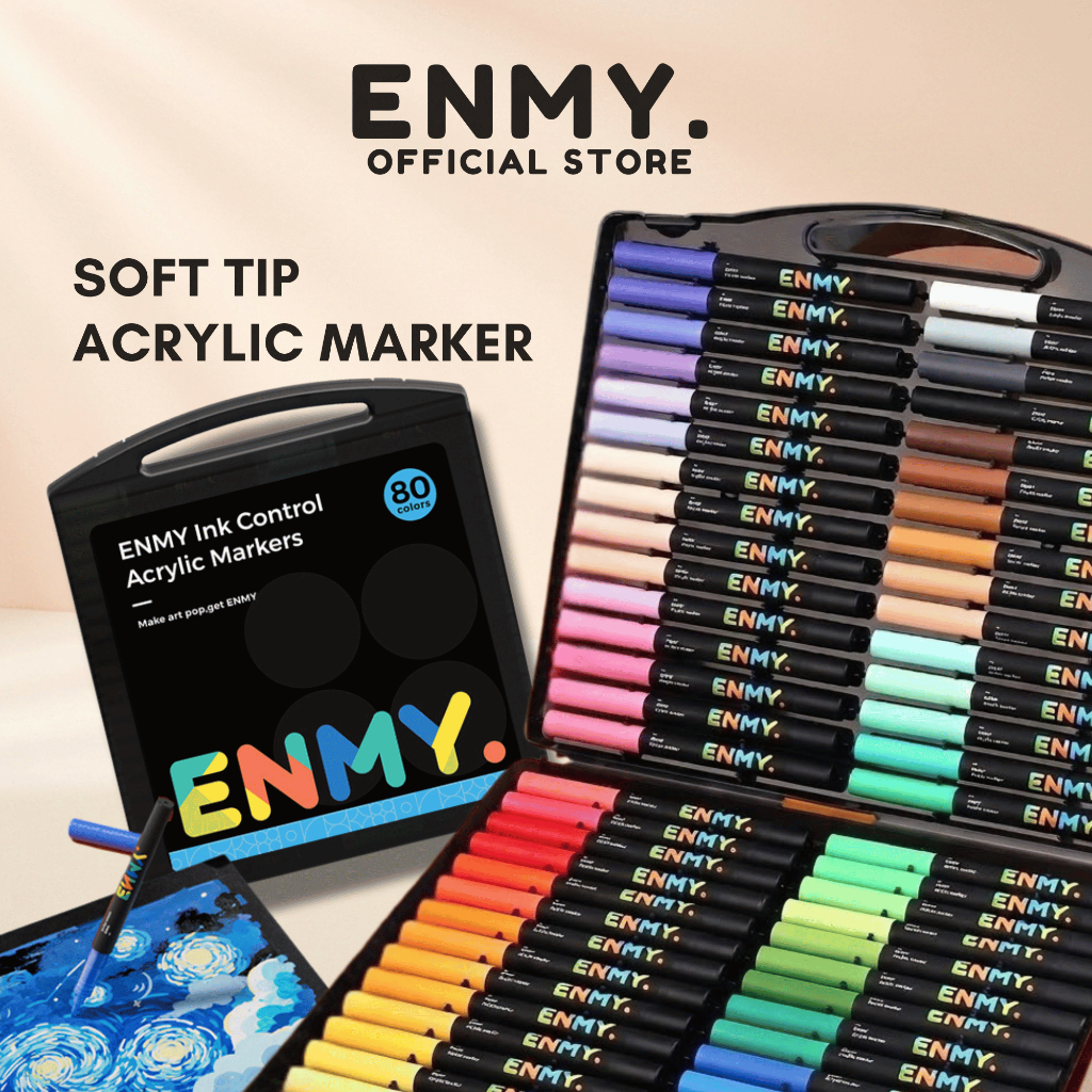 ENMY อะคริลิค Marker Soft Tip ปากกาสีวาด Colouring ภาพวาด Art ปากกา