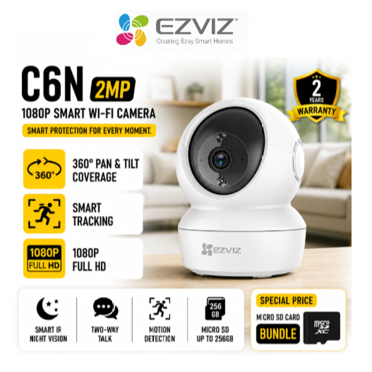 EZVIZ C6N 1080P กล้องอัจฉริยะในร่ม Pan Tilt การติดตามอัตโนมัติ Night Vision Wi-Fi Cam MCMC Cert