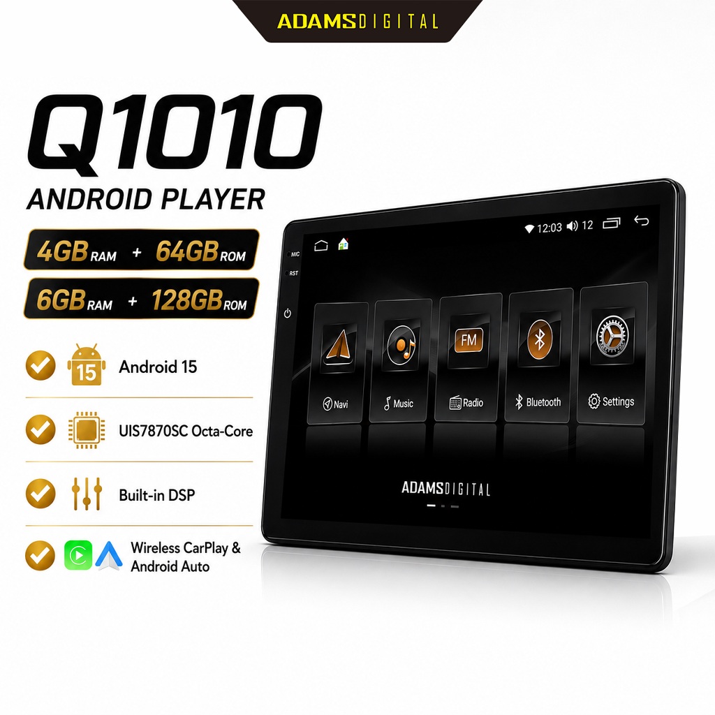 ADAMS DIGITAL Android Player UIS7870SC 8 Core 6GB+128GB 6 Way 360 Panoramic Ahd กล้อง CarPlay QLED Q