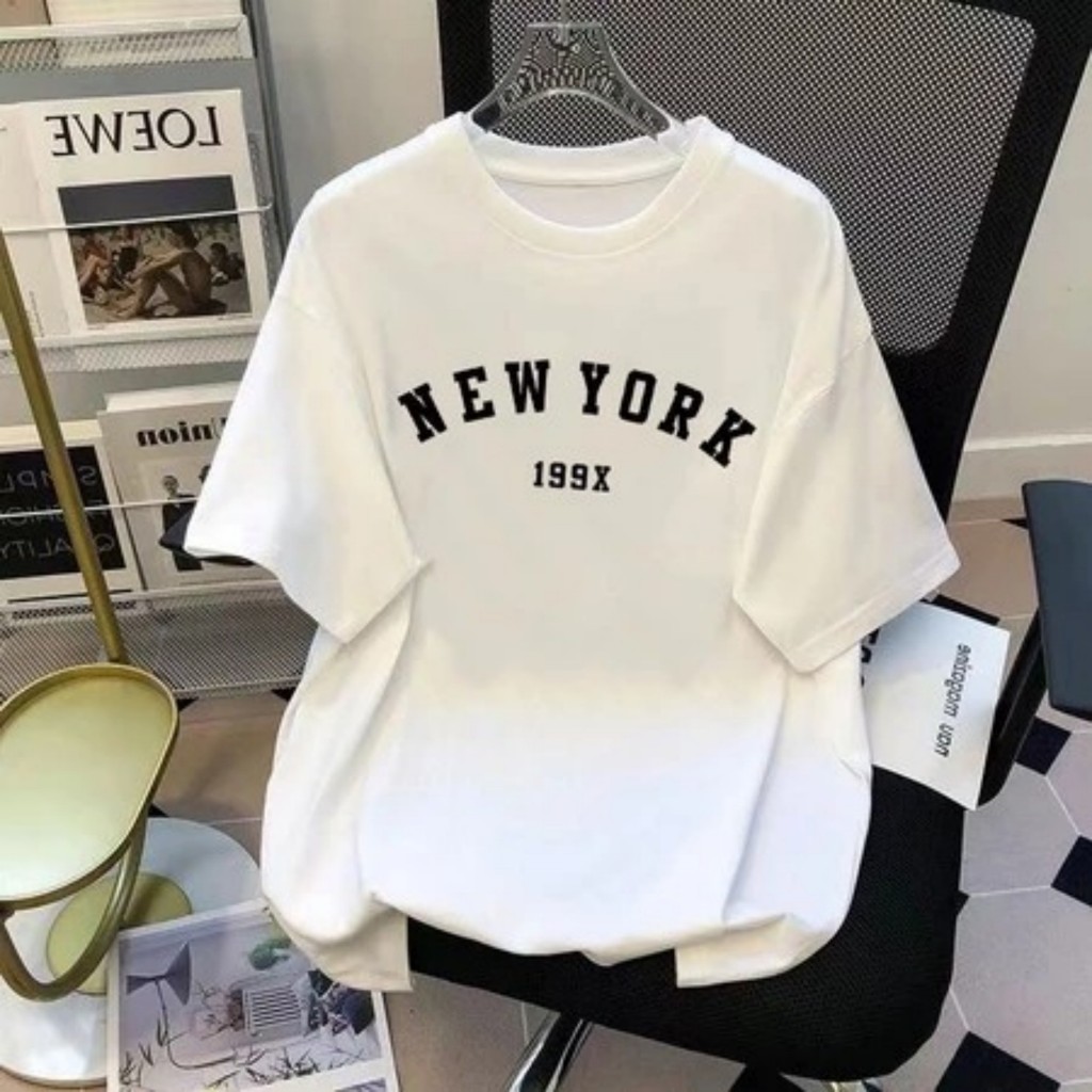 Vintage NEW YORK 199X Arch พิมพ์เสื้อยืด Unisex หลวมแขนสั้น Casual Basic White Tee