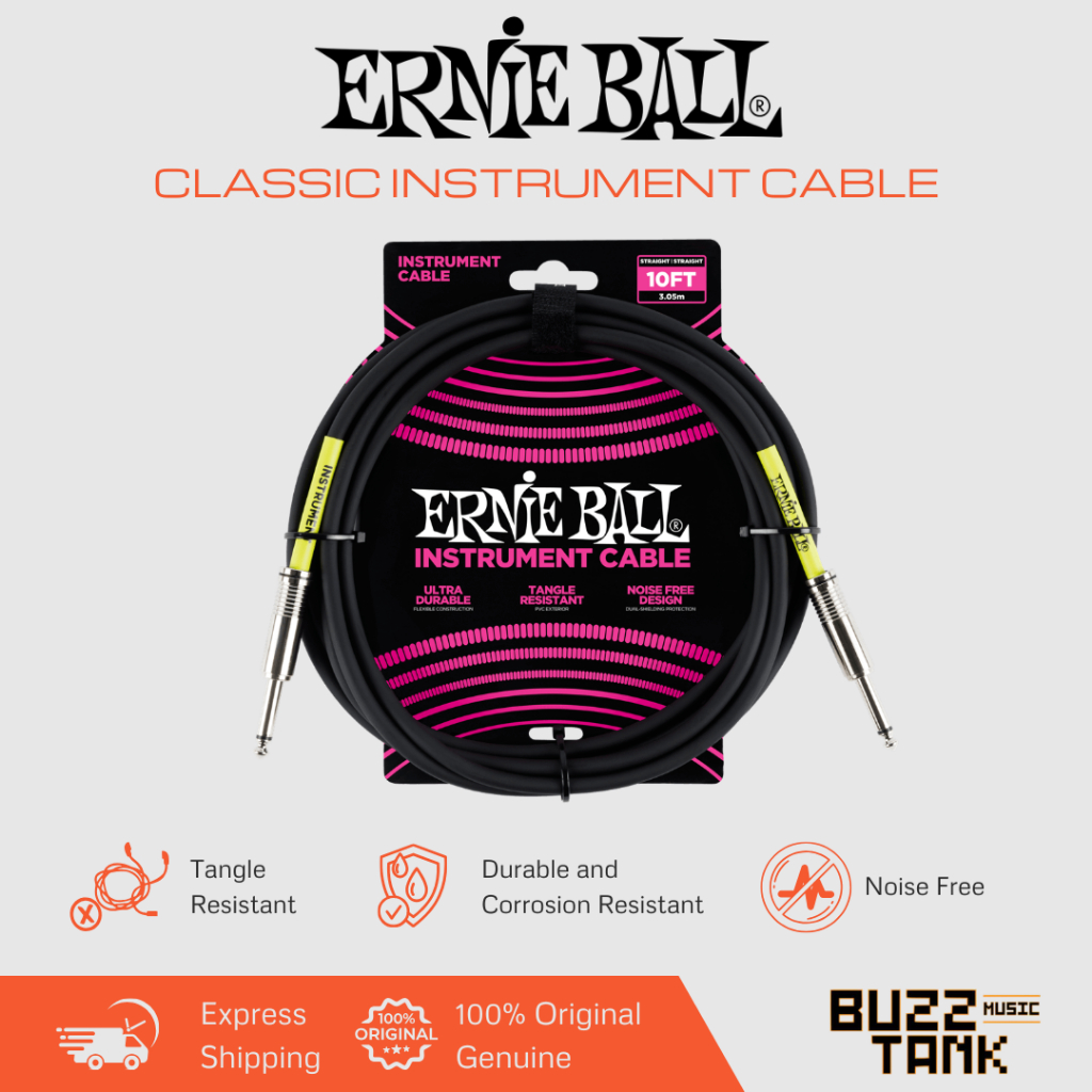 Ernie Ball 10FT สายเครื่องมือตรงตรงตรง สีดํา