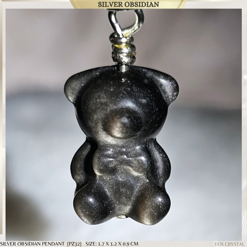SILVER OBSIDIAN BEAR PENDANT*PREMIUM GRADE*เม็กซิโก [PZ32] - เพียง 1 ชิ้น- การป้องกัน · ความแรง · ไฟ