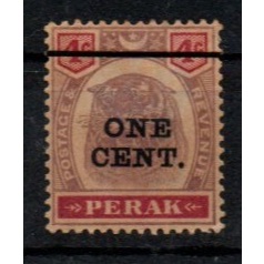 Perak 1900 1 Cent พิมพ์ 4 Cent in Black - High Value