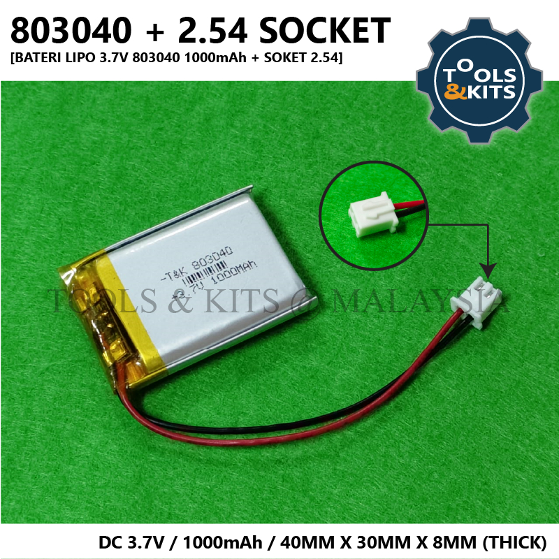 803040 แบตเตอรี่ Lipo ขนาด 1000mAh 3.7V + ซ็อกเก็ต 2.54 สําหรับตู้น้ํา/เครื่องสร้างหน้า/ปั๊มน้ํา