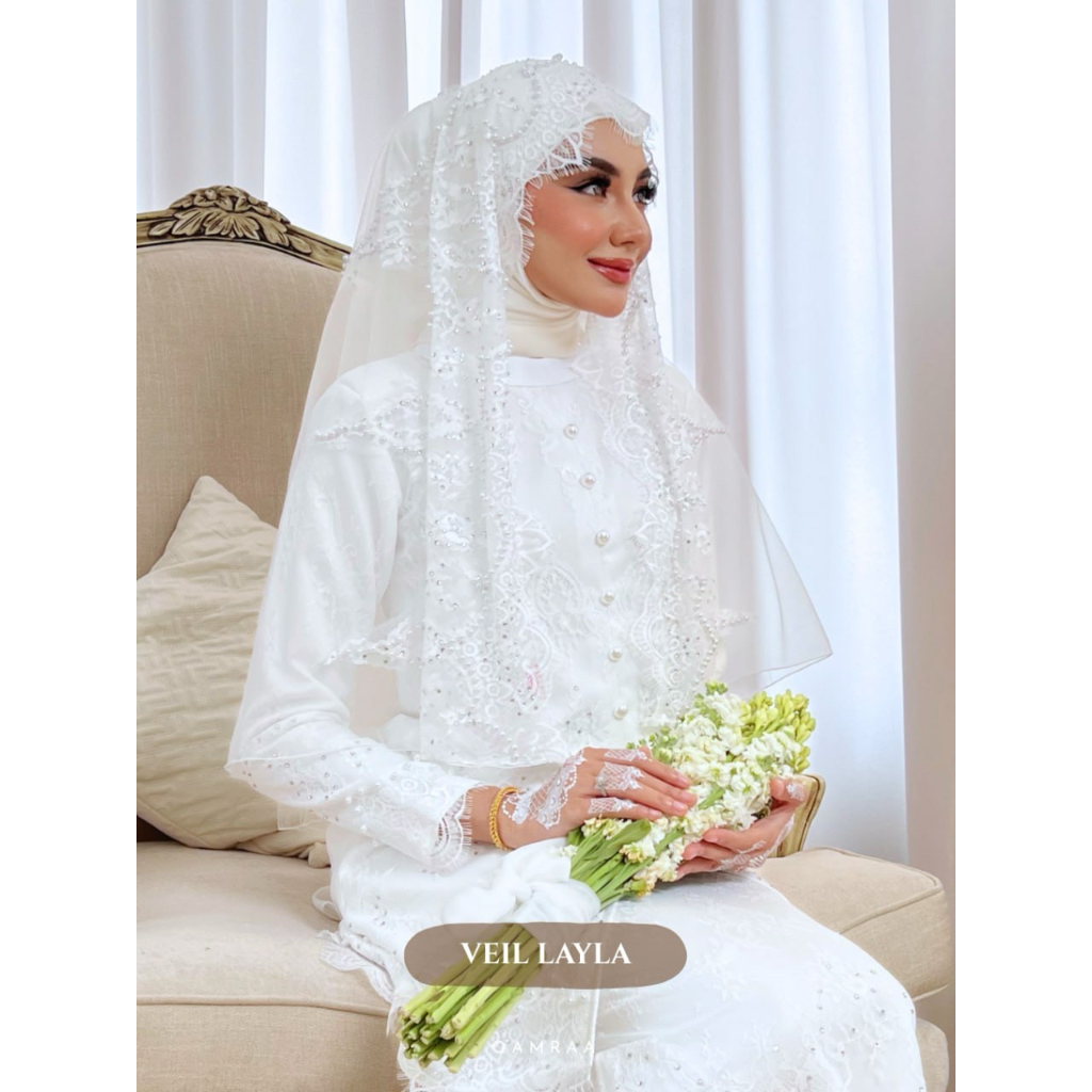 Veil Layla dan Veil Lylia by Qamraa French Lace Veil 1 เมตร Full Lace Offwhite TOP