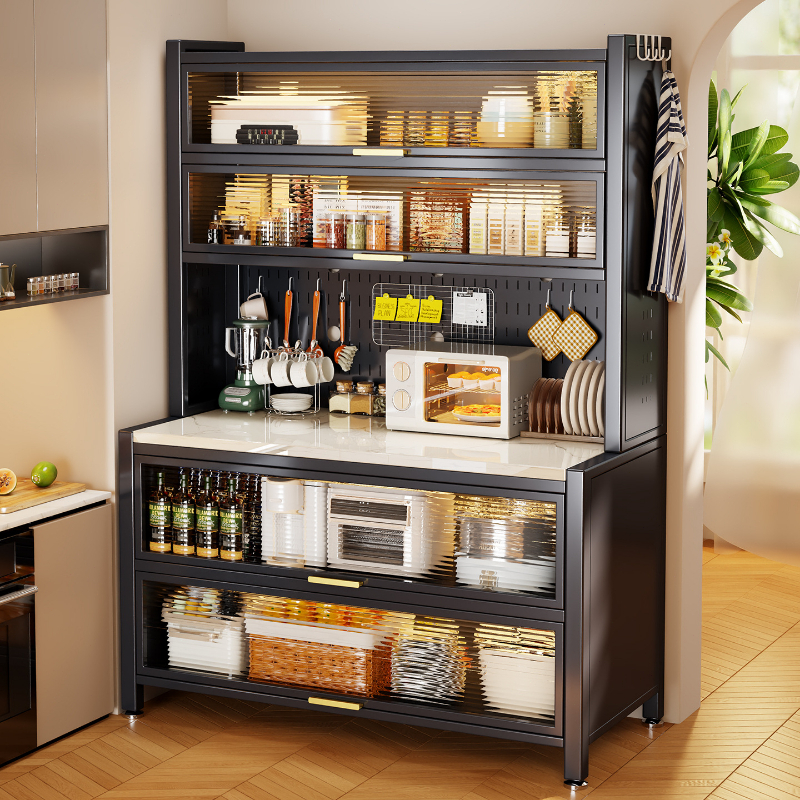 หลายชั้นกันฝุ่น Pegboard ตู้เก็บของห้องครัวตั้งพื้น Sideboard Cupboard หลายฟังก์ชั่น Home Organizer