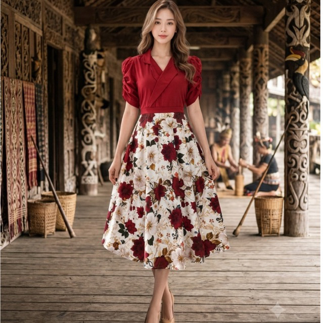 FLORAL DRESS TWO TONE DRESS MANGO DRESS