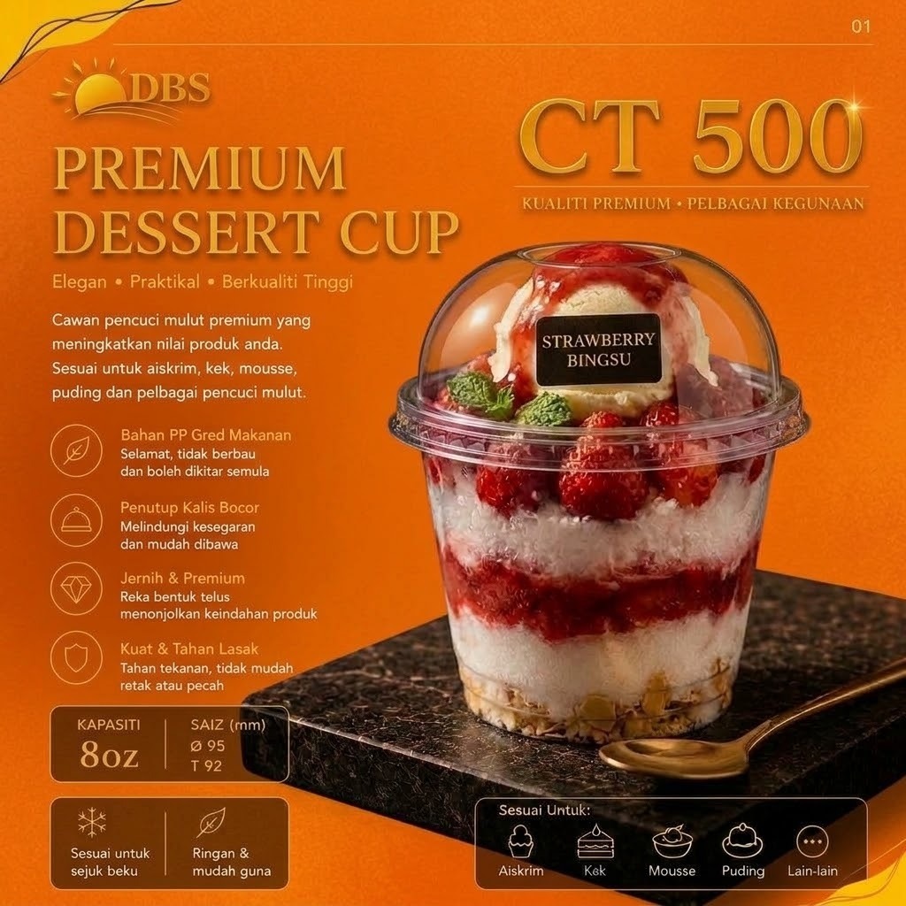 (50ชิ้น) CT500 & CT700 Used Dessert Plastic with Dome Lid (500ml) & (700ml)