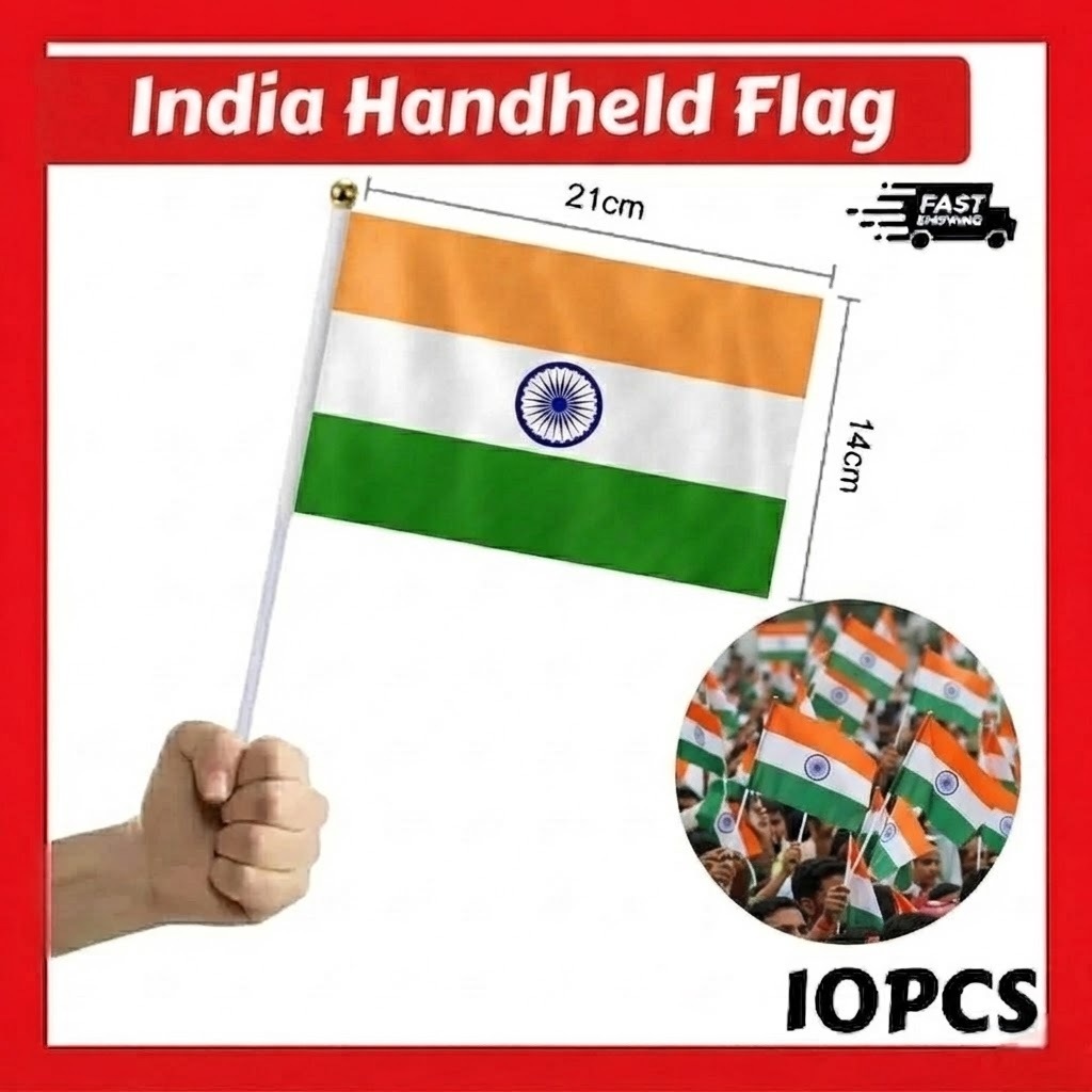 10 ชิ้น/แพ็คIndia Handheld Flag 14x21 ซม.อินเดียมือธงวันชาติ