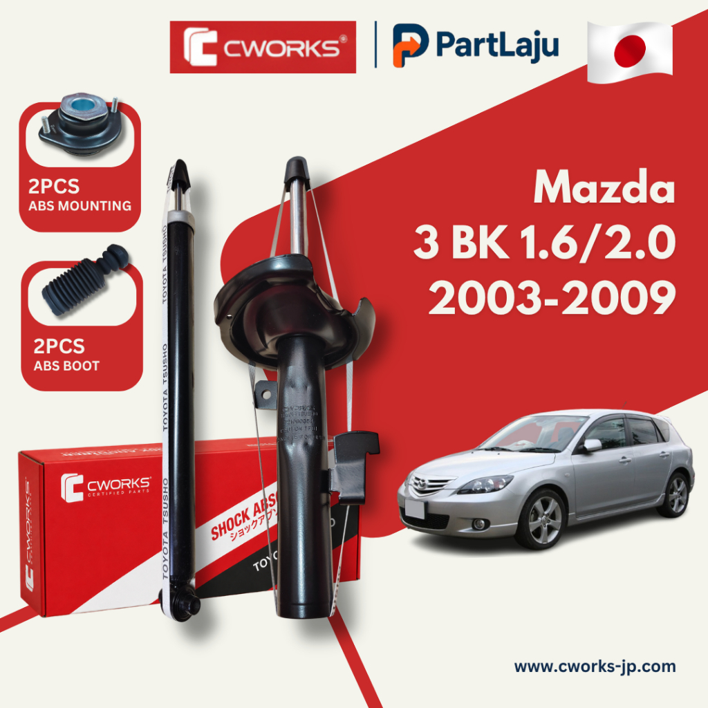 Cworks Japan Mazda 3 BK 1.6 2.0 2003-2009 โช้คอัพหน้าและหลังครบชุดพร้อมฝาครอบติดตั้ง