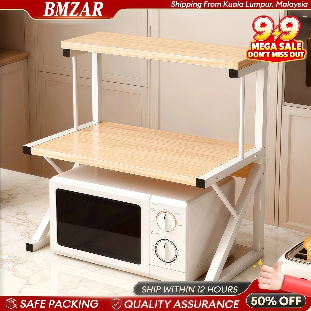 ชั้นวางเตาอบไมโครเวฟ 54 ซม.เคาน์เตอร์ห้องครัวชั้นวางของเหล็กไม้ Organizer Rak Dapur BMZAR 微波